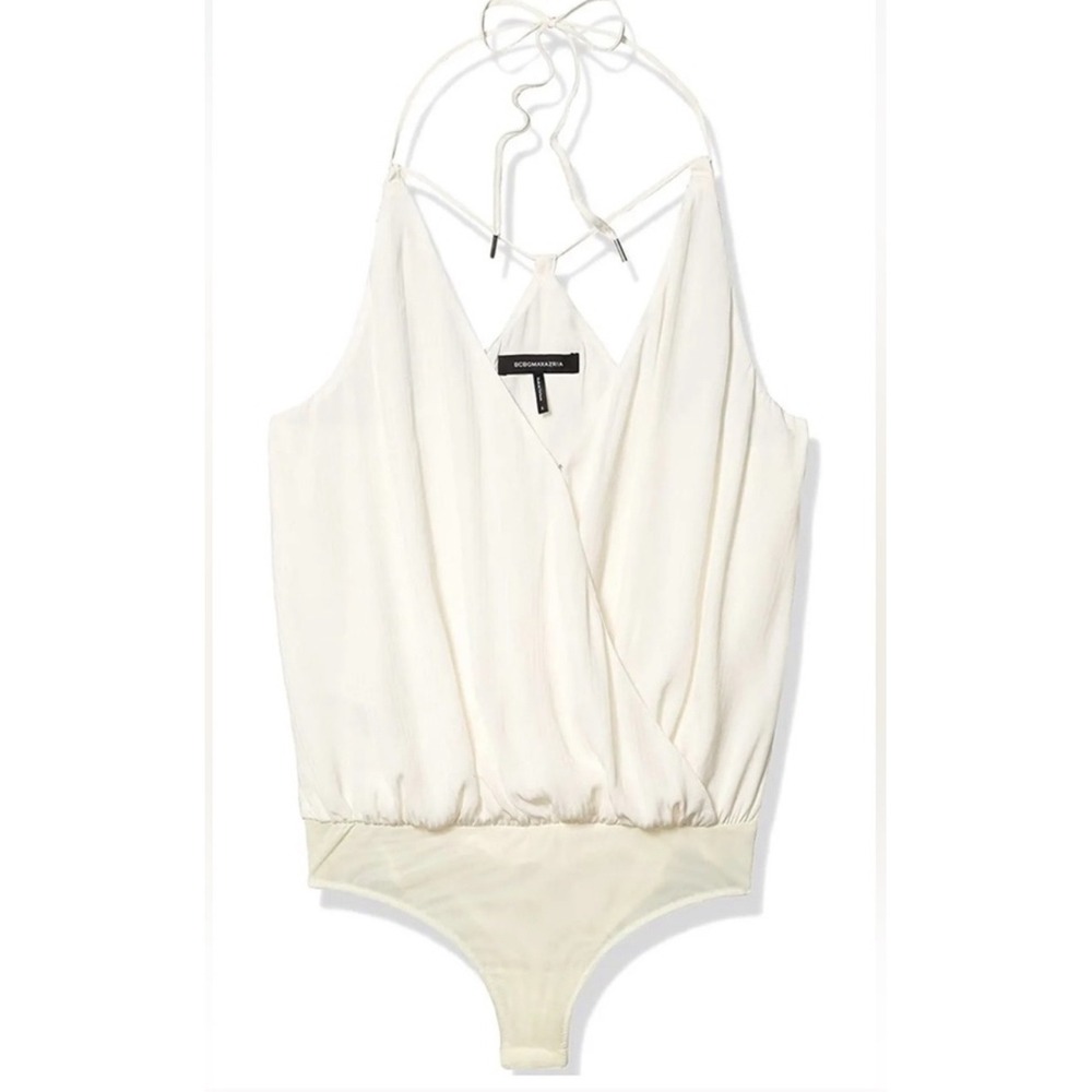 BCBGMAXAZRIA Gardenia‎ White Wrap Halter Bodysuit Small NWT